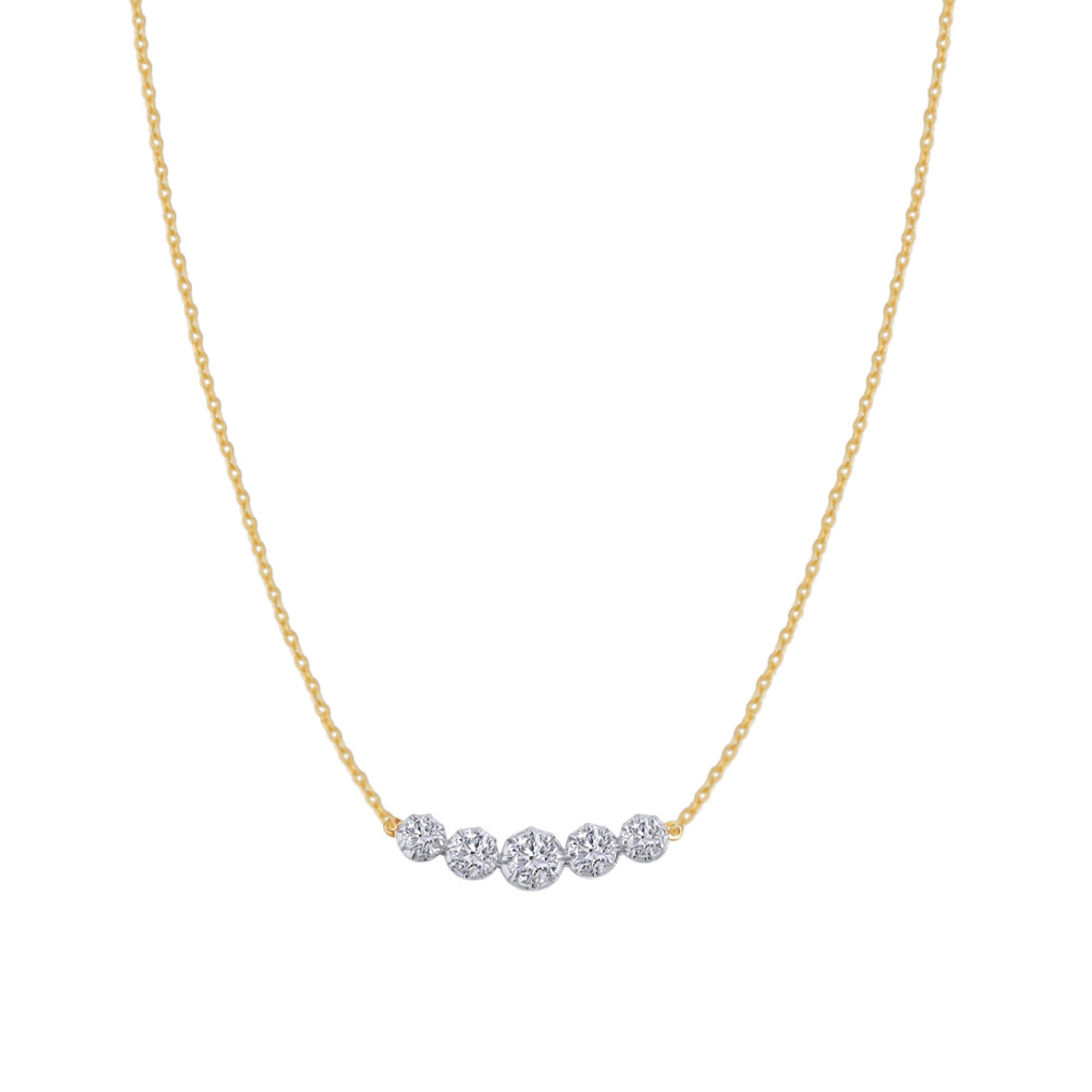 Solid gold necklace with a row of sparkling diamonds on a delicate chain.