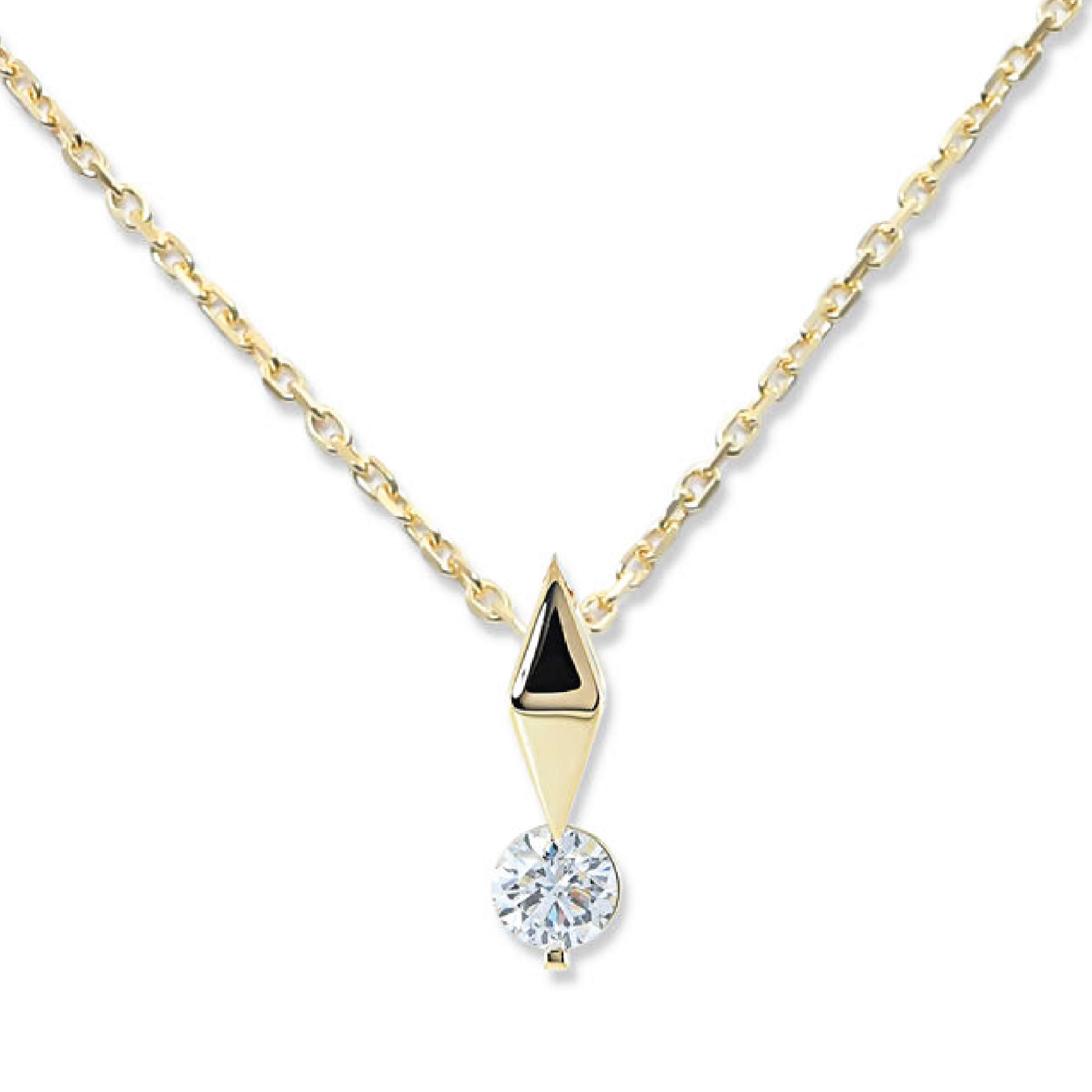 14K gold necklace with a diamond pendant featuring a black accent and chain link design.