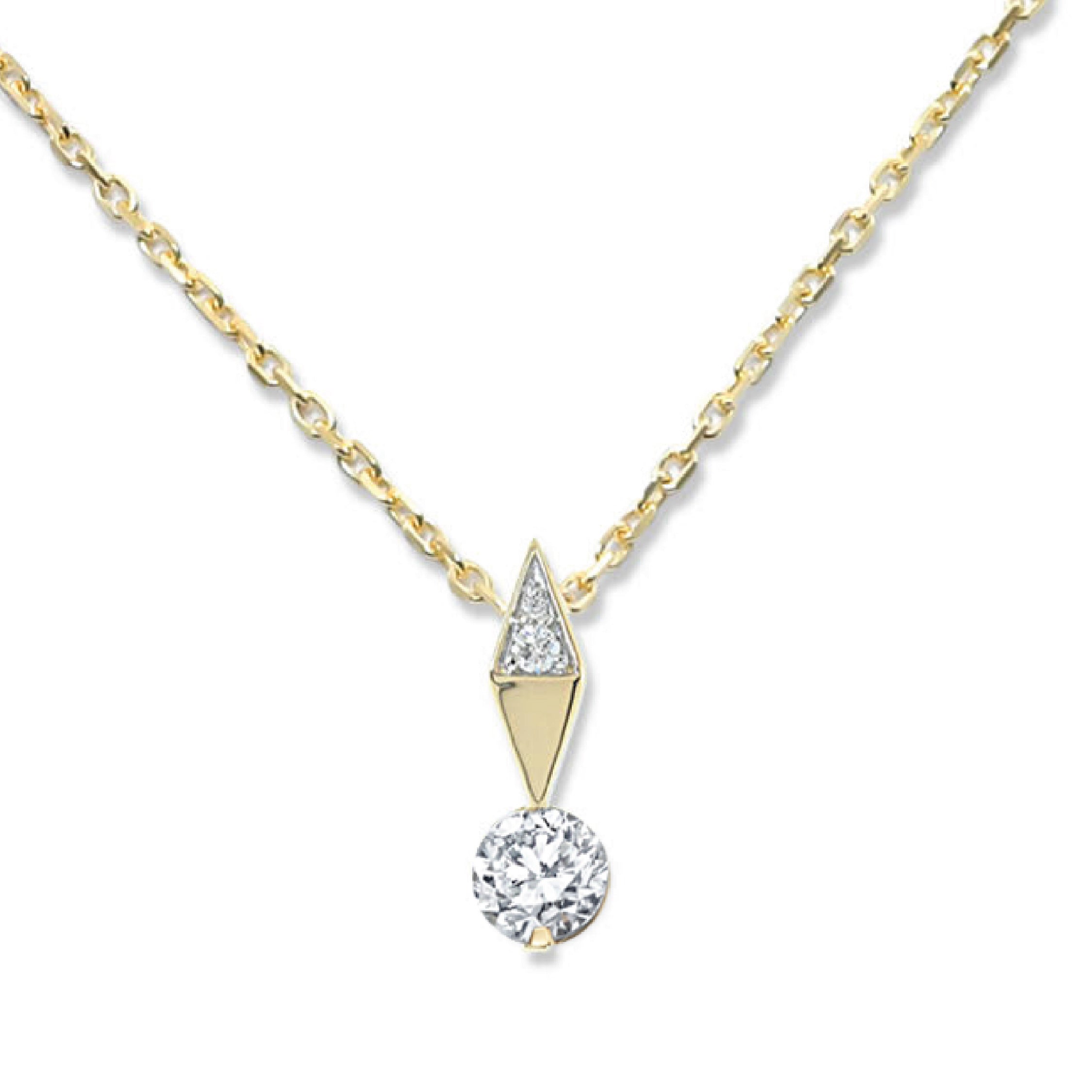 The Harlow 14K solid gold necklace with diamond pendant featuring geometric shapes.