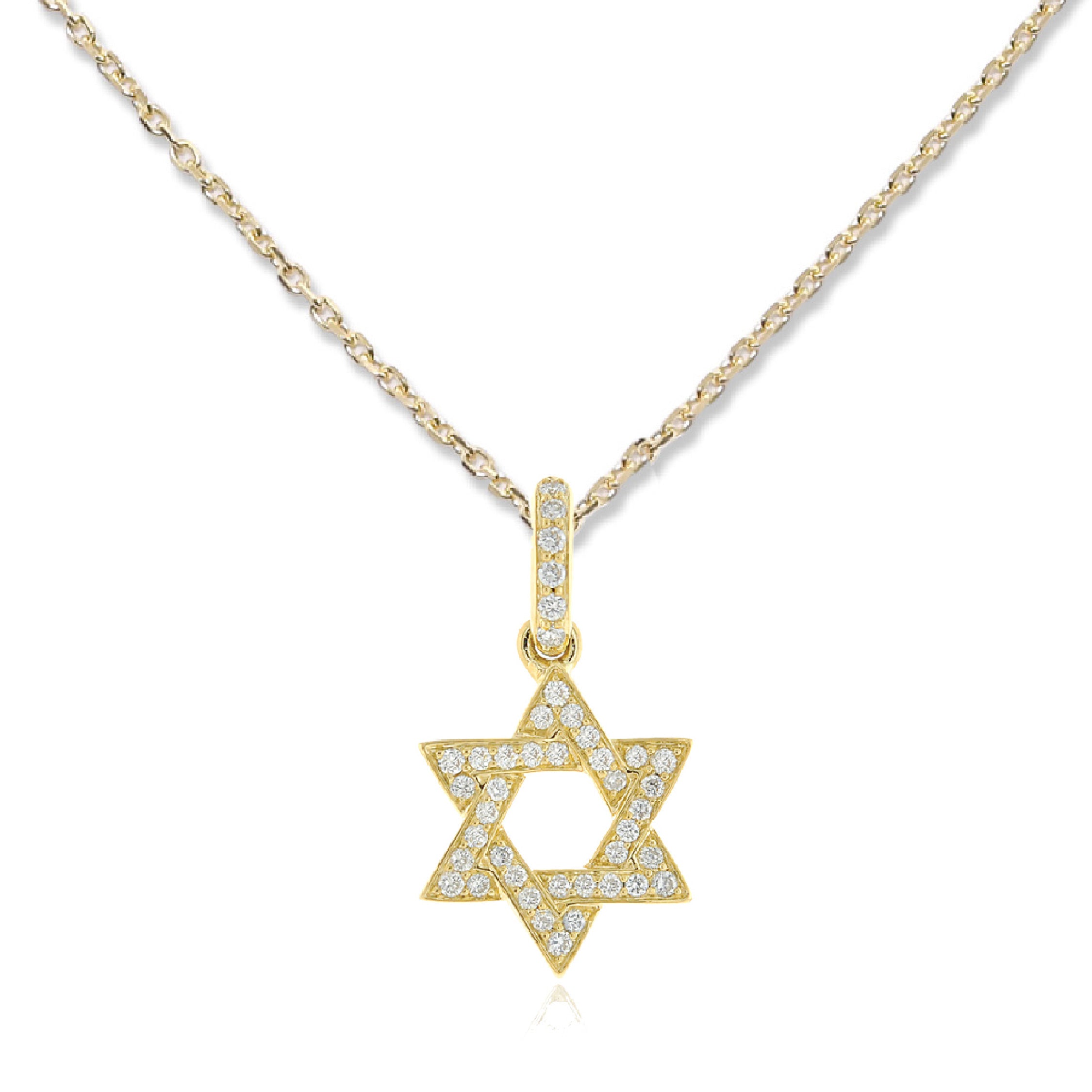 14K gold necklace with diamond Star of David pendant on a delicate chain.
