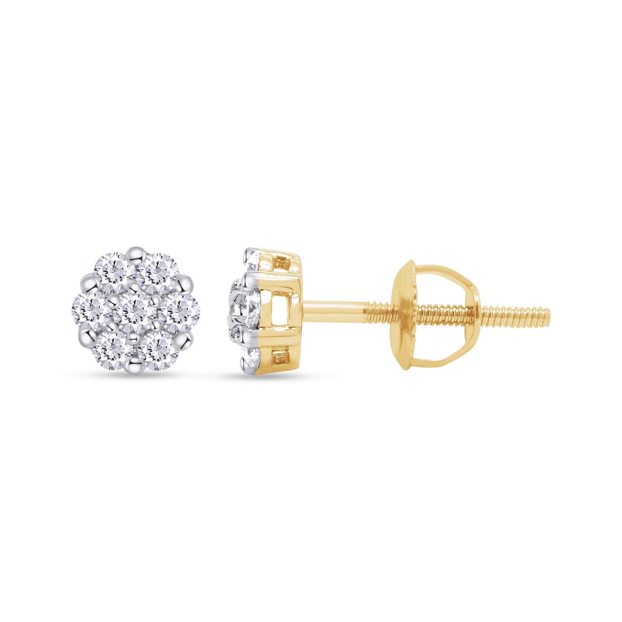 Gold and silver diamond stud earrings on a white background