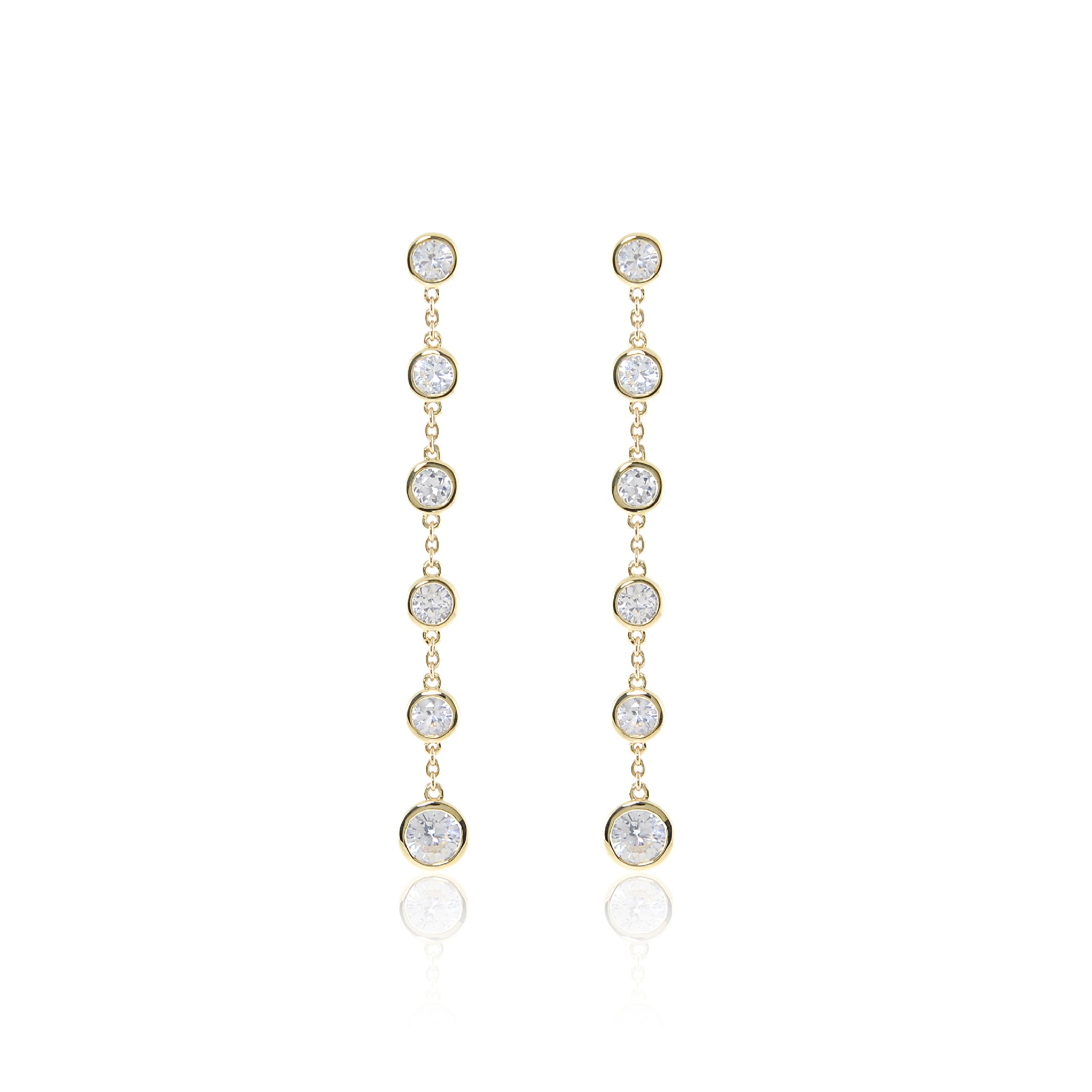 Elegant 14K gold earrings with white sapphire gemstones in a drop design.