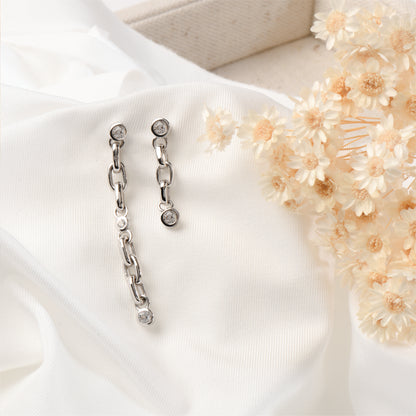 Sterling Silver White Sapphire Long Line Earrings
