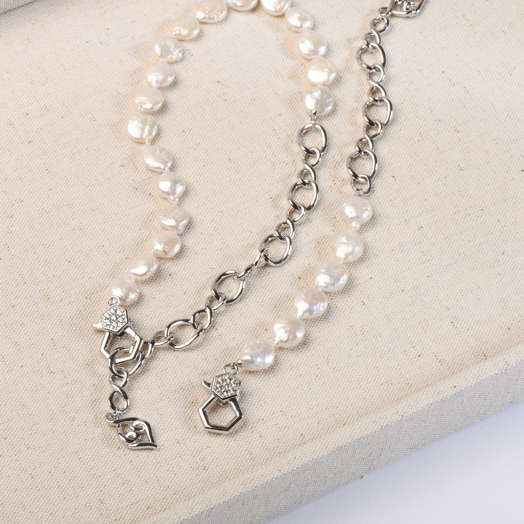 Sterling Silver White Sapphire Pearl Necklace