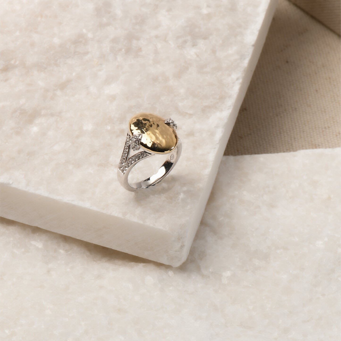 Solid Gold Sterling Silver White Sapphire Hammered Ring