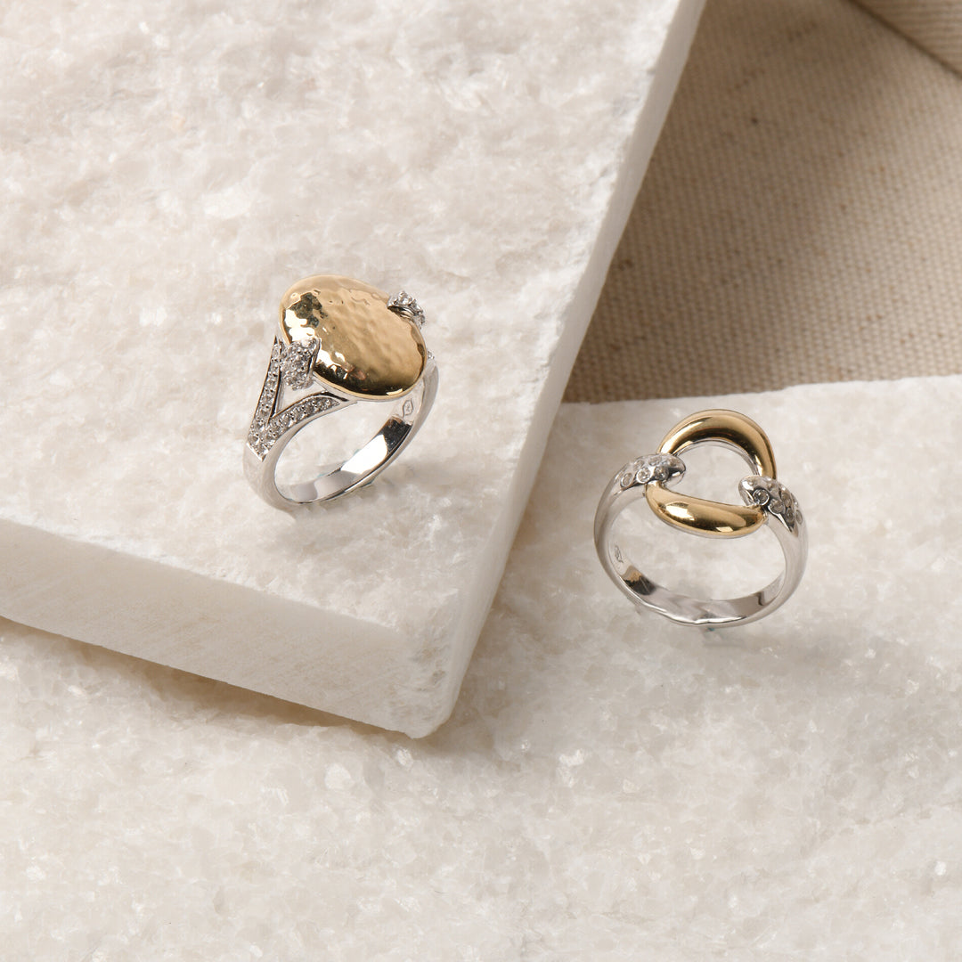 The Asher Ring - Solid Gold Sterling Silver White Sapphire Hammered Ring