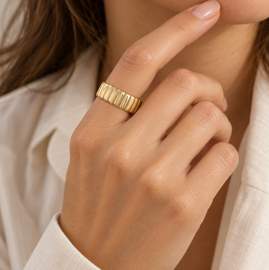The Kala Ridged Ring - 14K Gold Vermeil or Sterling Silver Ring