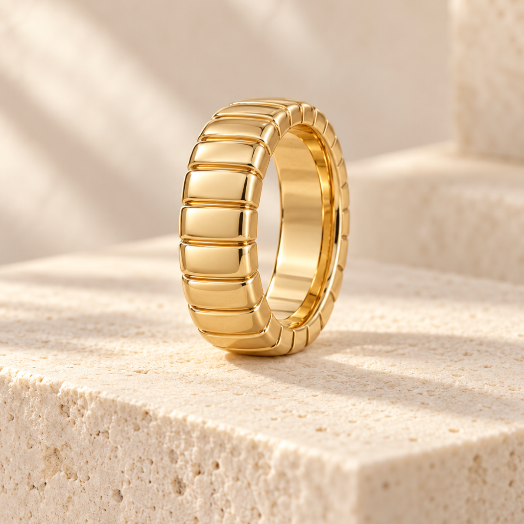 The Kala Ridged Ring - 14K Gold Vermeil or Sterling Silver Ring