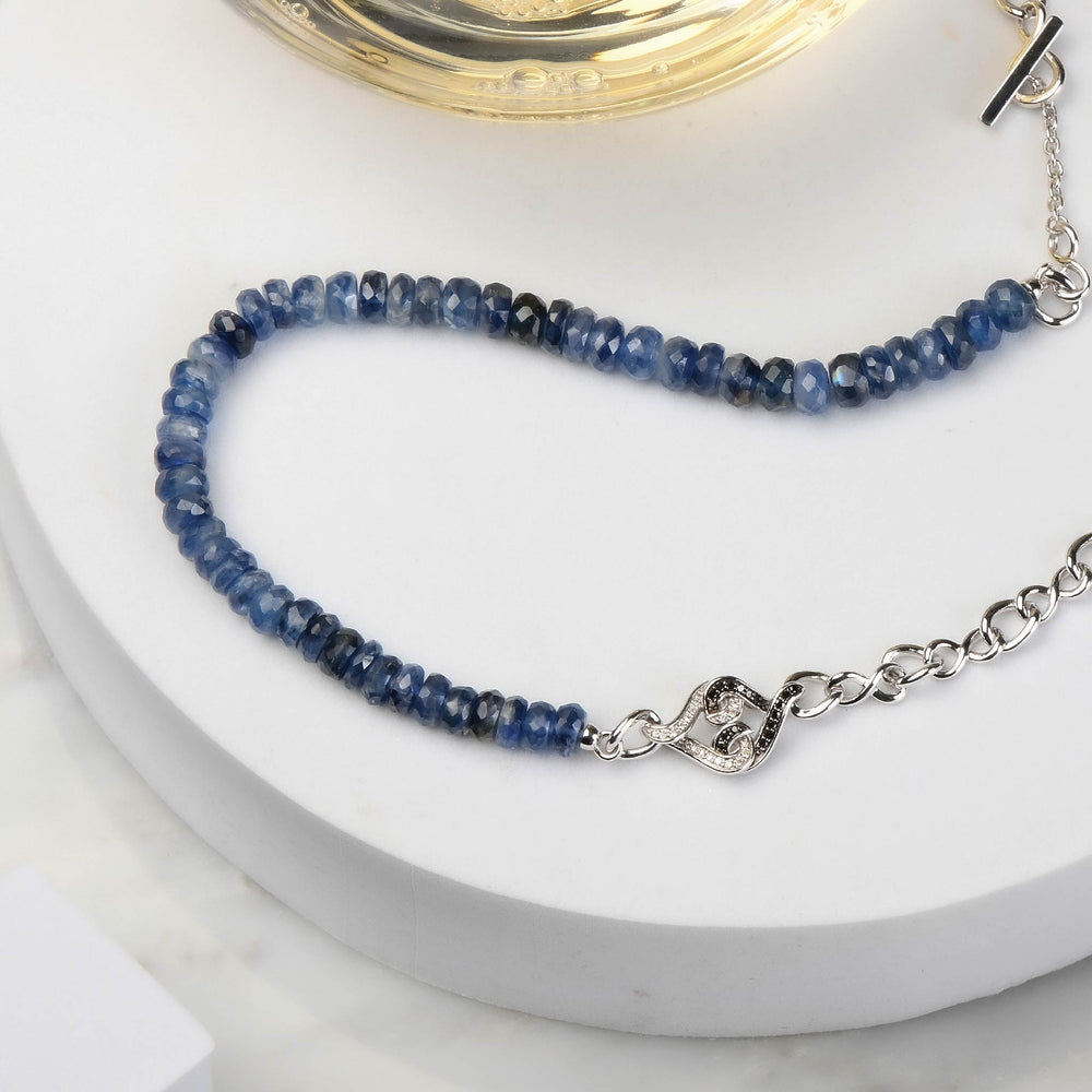 Sterling Silver Blue Kyanite Natural White & Black Diamond Necklace