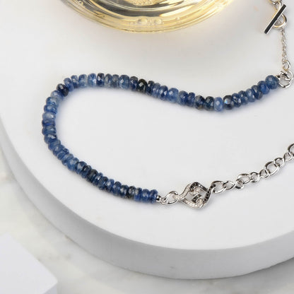 Blue Kyanite Necklace | Silver & Kyanite Black and White Diamond Necklace