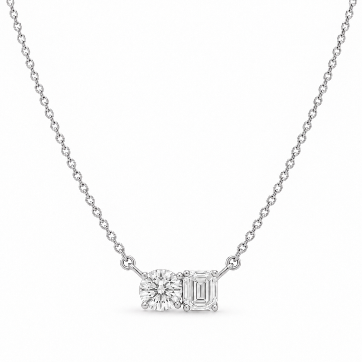 The Margo Round & Emerald Diamond Necklace – 14K Gold Vermeil or Sterling Silver with Lab-Grown Diamonds