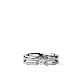 Sterling Silver Single Stone Natural White Diamond Band Ring