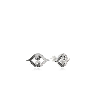 Sterling Silver White & Black Diamond United Love Stud Earrings