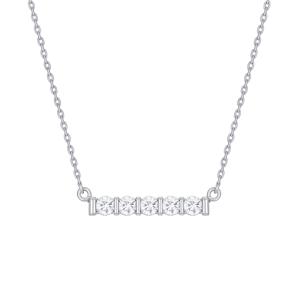 Diamond bar necklace on a white background
