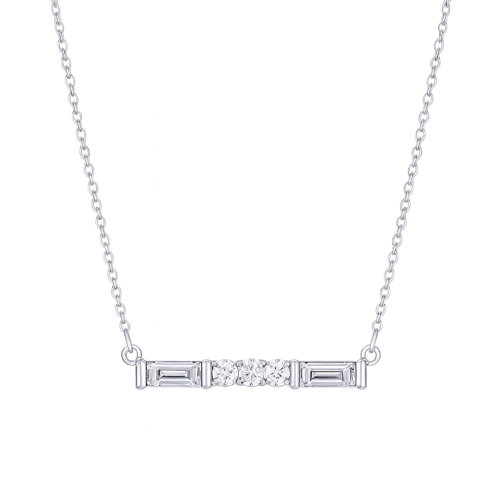 Diamond necklace with three stones on a white background