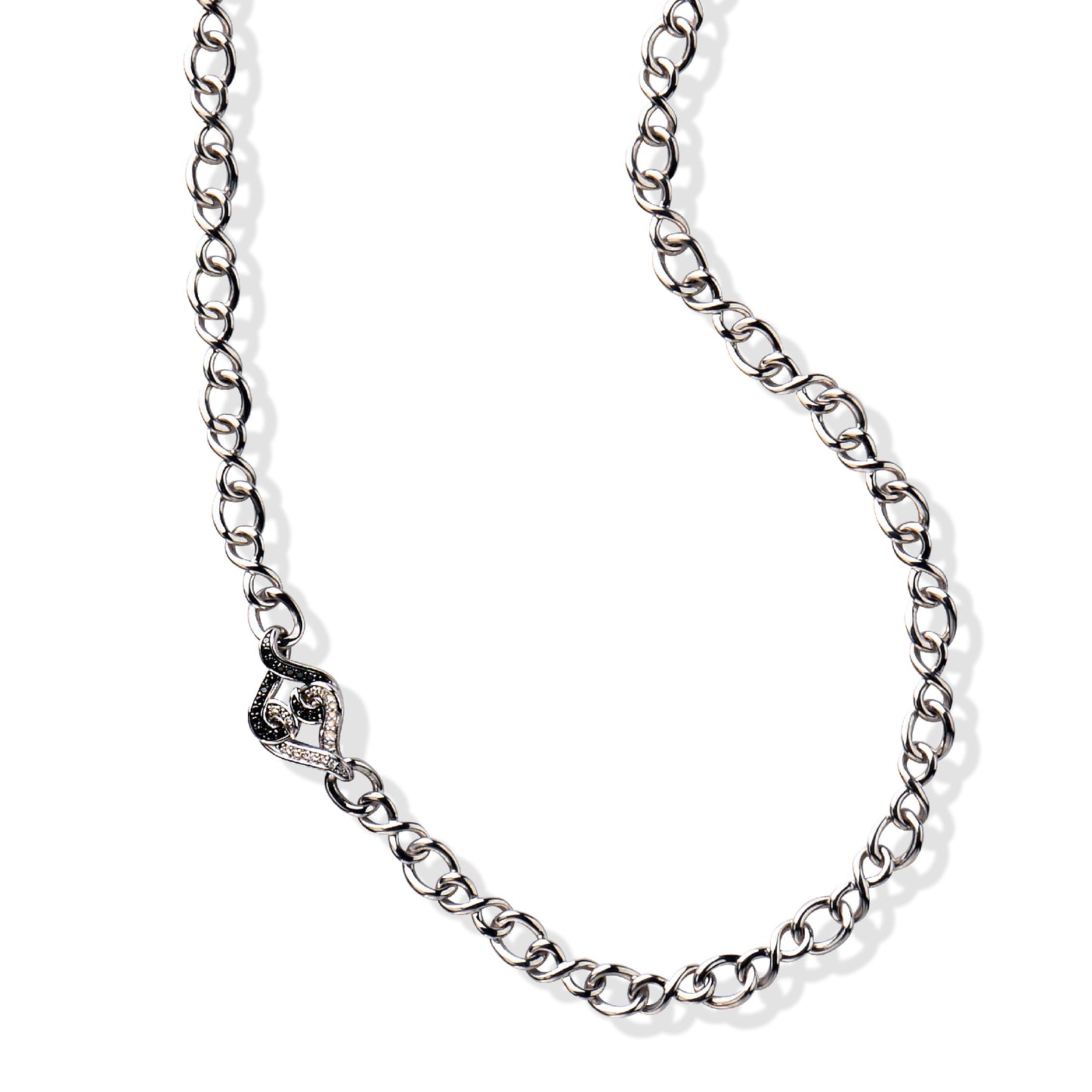 Sterling Silver White & Black Sapphire United Love Pendant Necklace