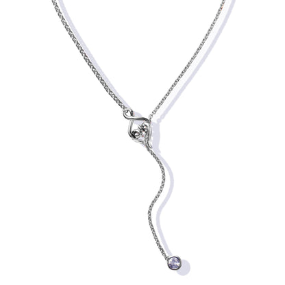 Y Necklace | White Sapphire Sterling Silver Heart Lariat Necklace by Lolovivi
