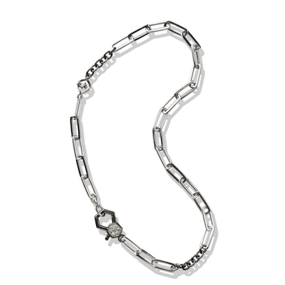 Silver Paperclip Necklace | 18" Sterling Silver and Black Platinum White Sapphire Necklace
