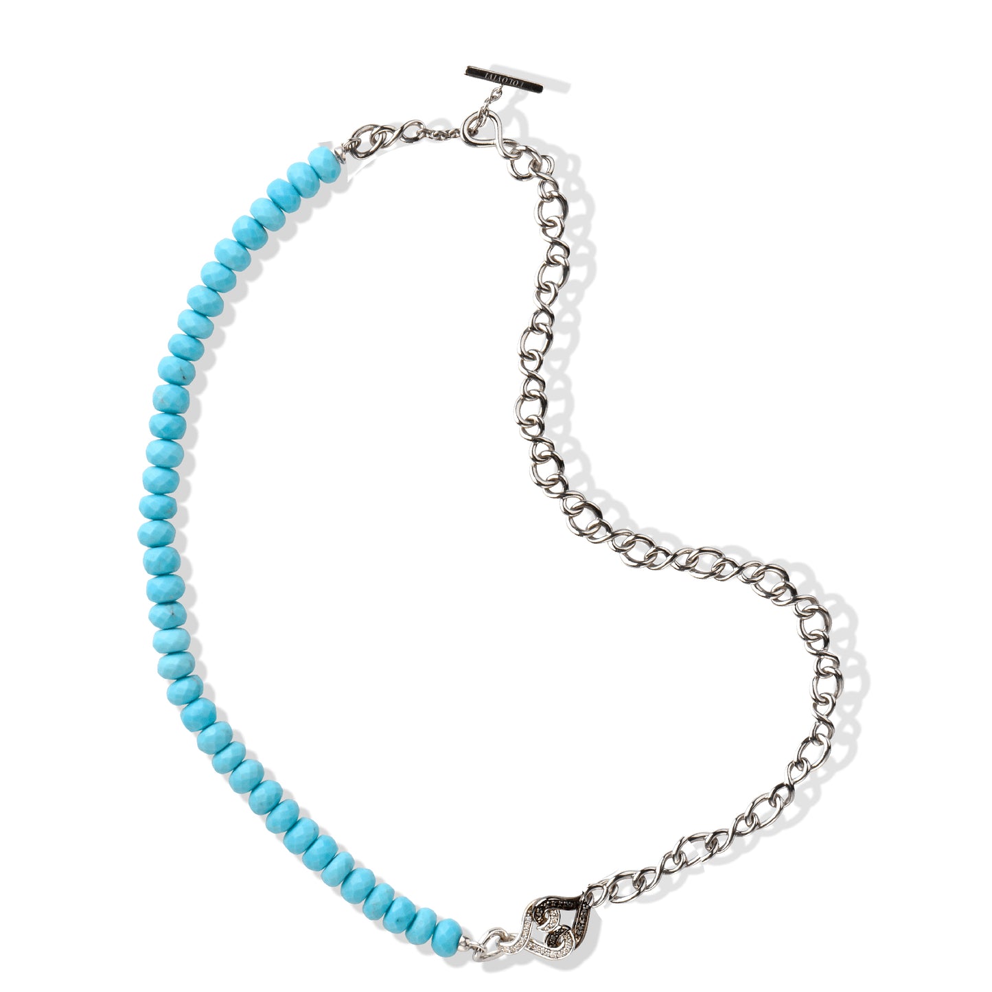 Turquoise Necklace | Sterling Silver Turquoise Black & White Sapphires Necklace
