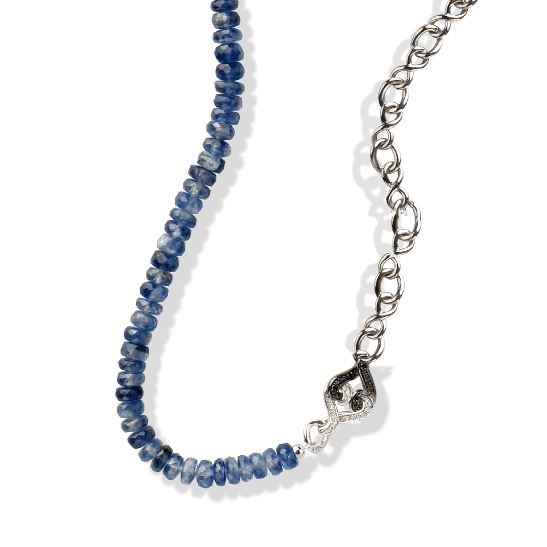 Sterling Silver Blue Kyanite Black and White Sapphire Necklace