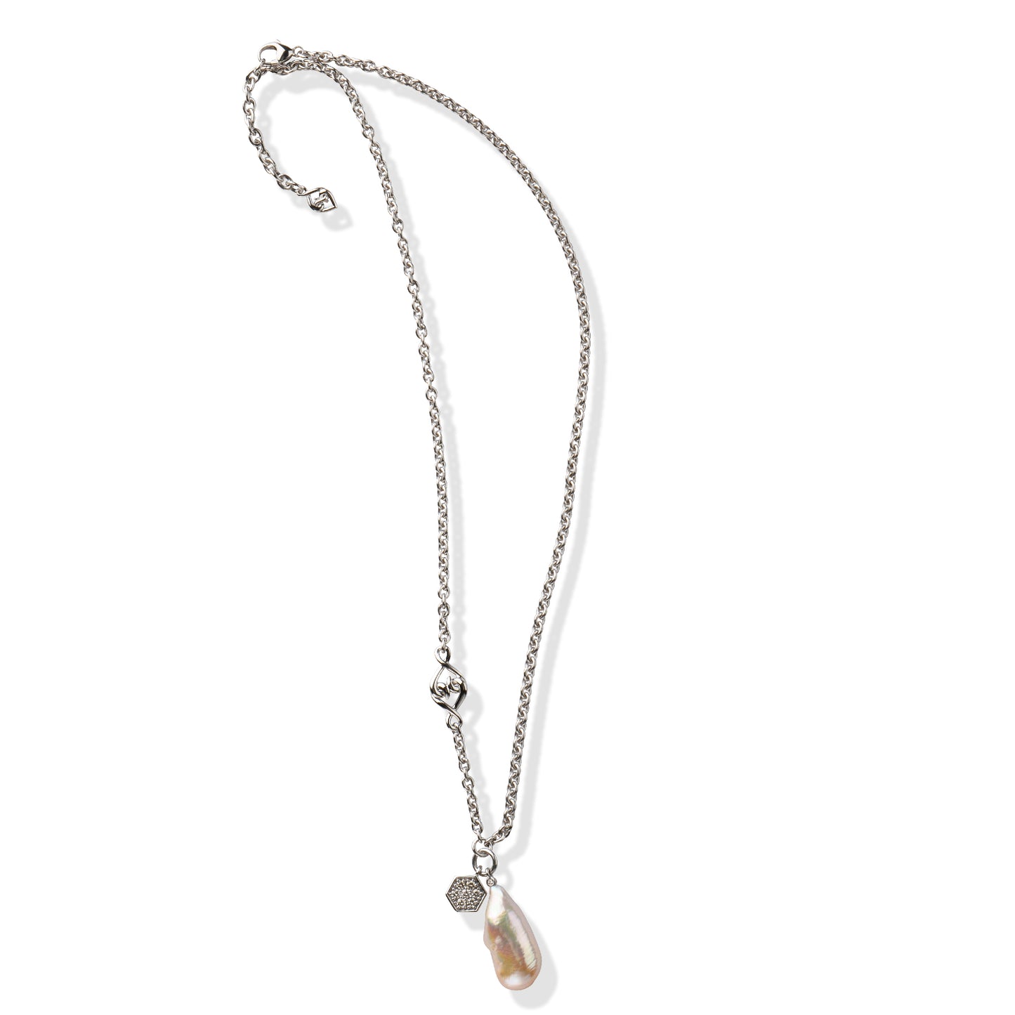 Silver Pearl Necklace | 19.5" Pearl Diamond Necklace with Sterling Silver Chain