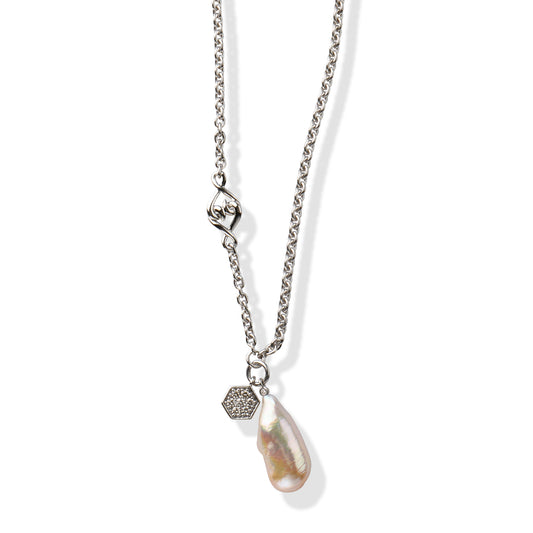 Sterling Silver White Sapphire Baroque Pearl Necklace