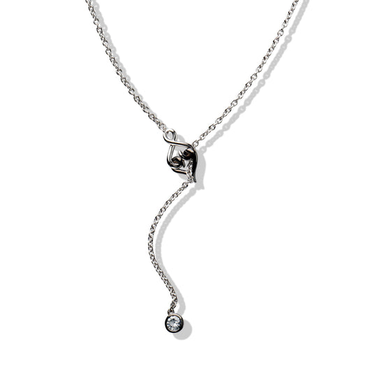 Sterling Silver Black Silver White Sapphire Heart Y Necklace