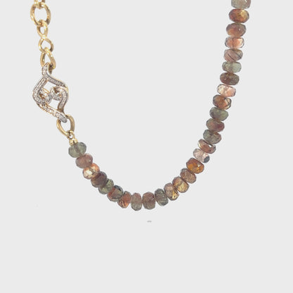 Solid Gold Brown Andesine and Natural White Diamond Necklace