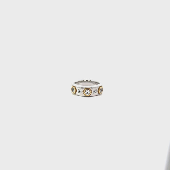 Sterling Silver 14K Solid Gold White Sapphire Modern Love Band Ring