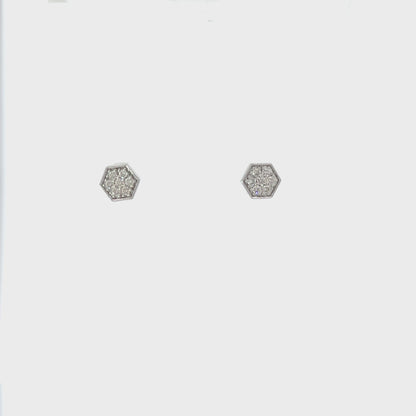 Sterling Silver Natural White Diamond Hexagon Earrings