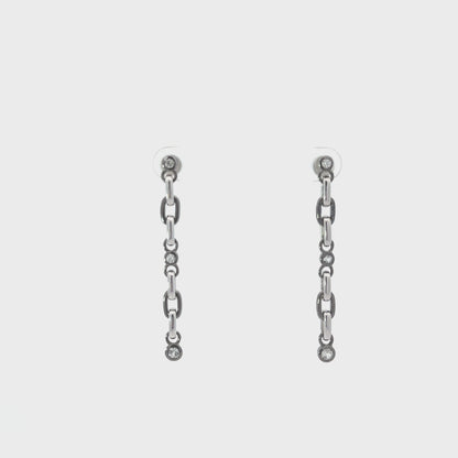 Silver Sapphire Earrings | Sterling Silver Black Platinum White Sapphire Long Chain Earrings