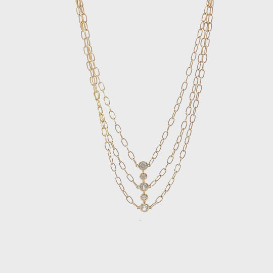 Solid Gold White Sapphire Layered Bib Necklace