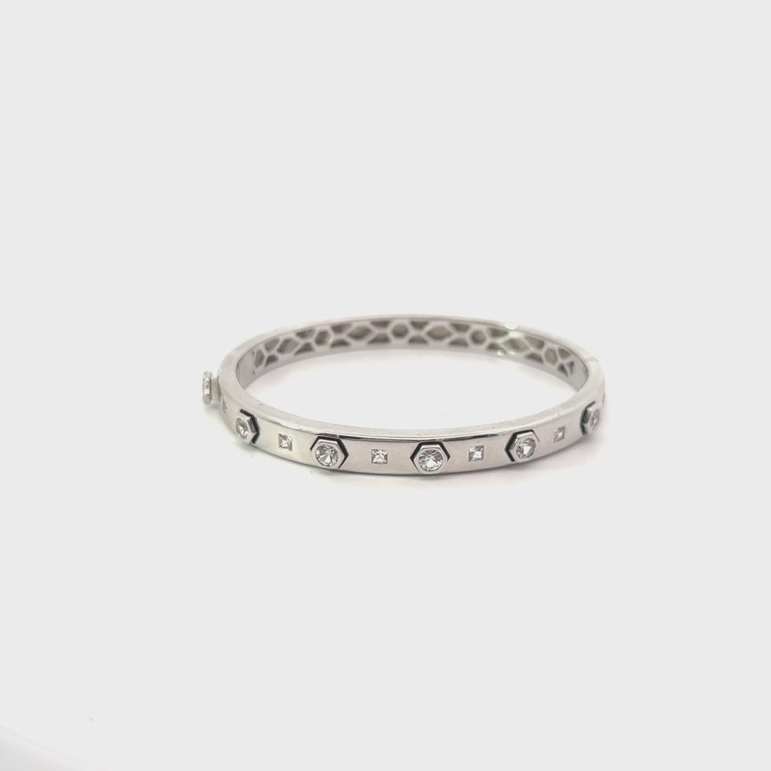 Sterling Silver White Sapphire Modern Love Bangle Bracelet