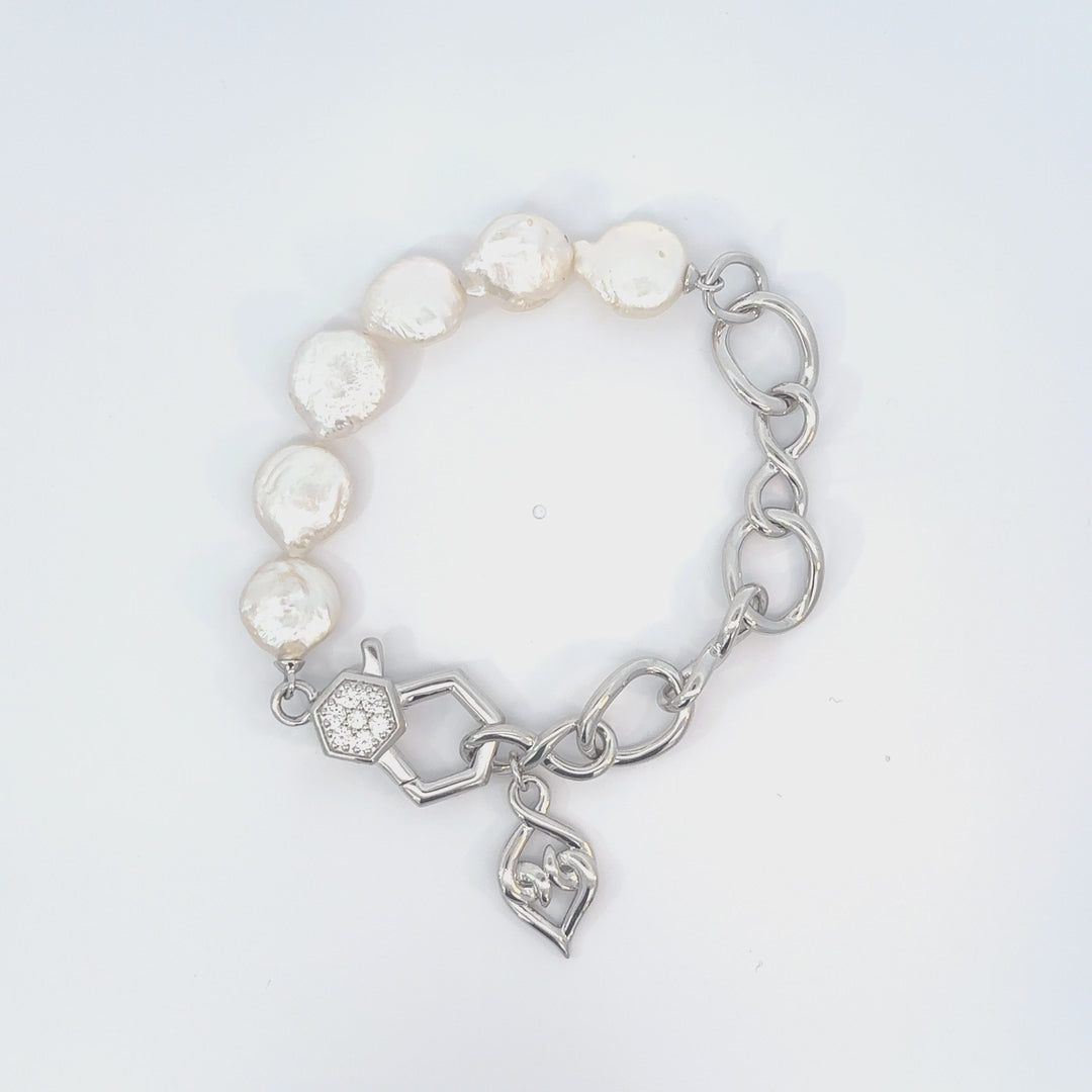 Sterling Silver White Sapphire Pearl Bracelet