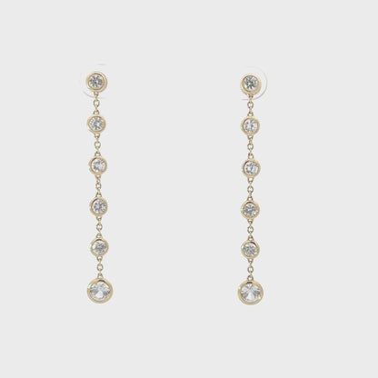 Gold Sapphire Earrings | Yellow Gold Long White Sapphire Line Earrings