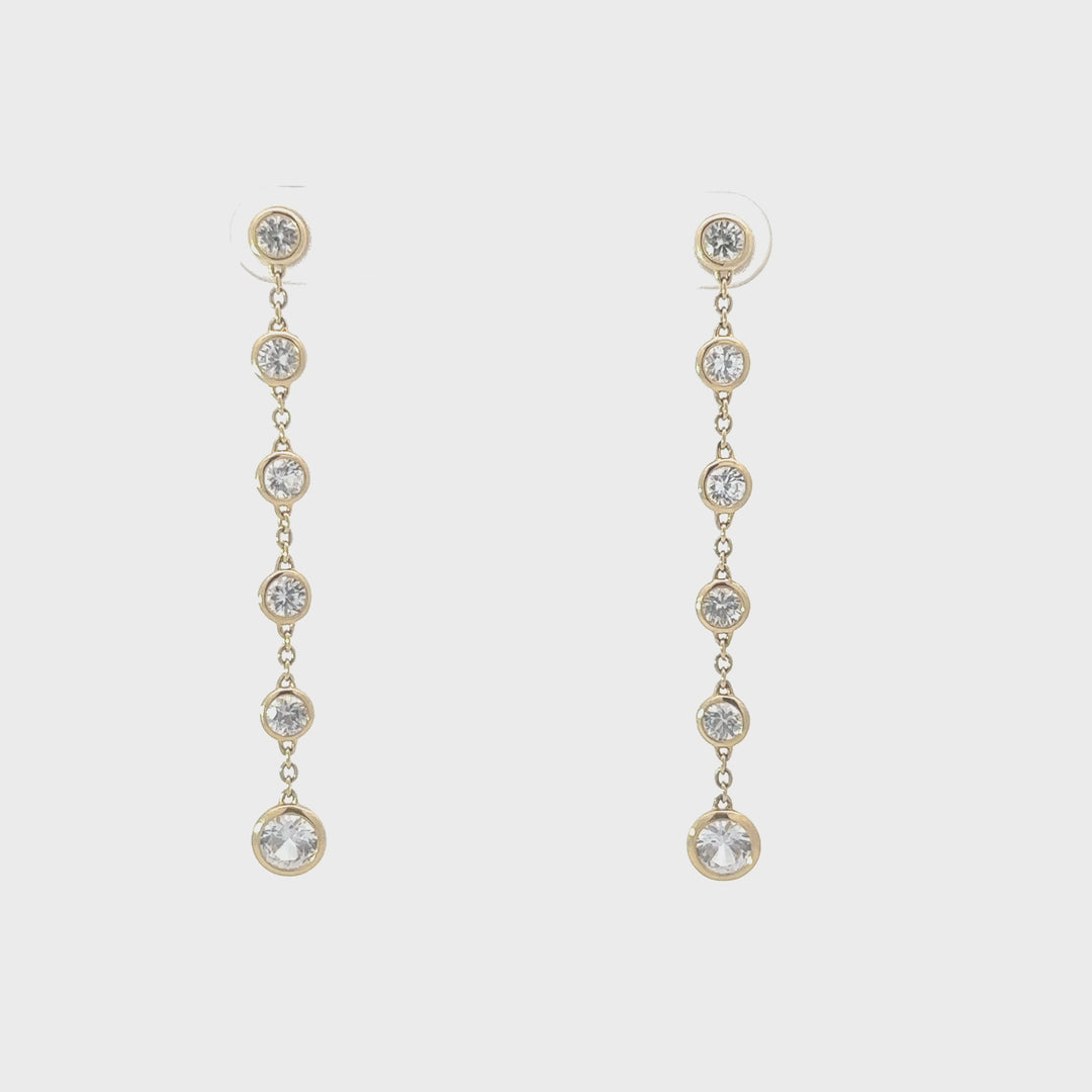 Solid Gold White Sapphire Long Swing Earrings