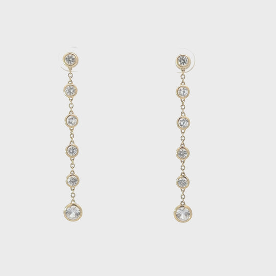 Solid Gold White Sapphire Long Swing Earrings