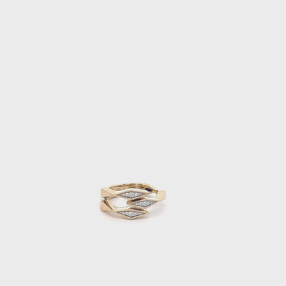 Gold Layered Ring | Yellow Gold Natural White Diamond Triple Layered Ring