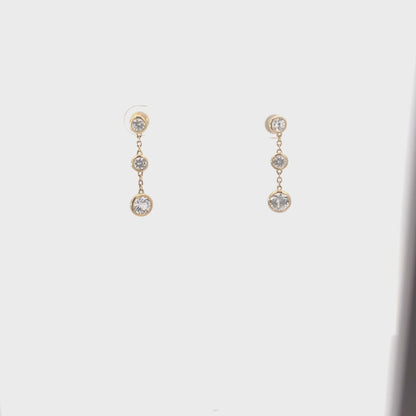 Gold Sapphire Earrings | Yellow Gold 3-Stone White Sapphire Line Earrings