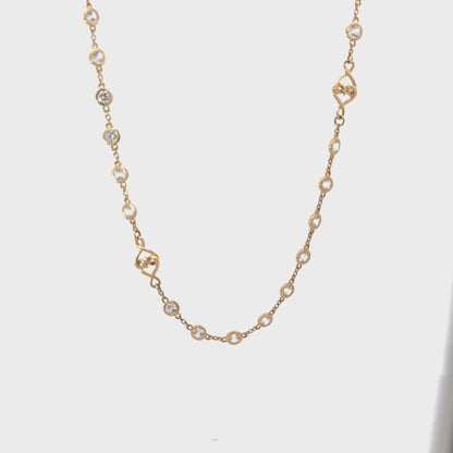 Solid Gold White Sapphire Woven Hearts Necklace