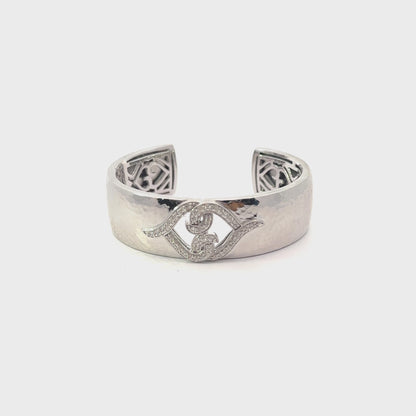 Silver Diamond Bracelet | Wide White Diamond Sterling Silver Bangle