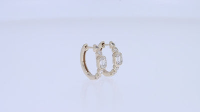 Gold Vermeil Earrings with a Emerald Center and round diamonds video 