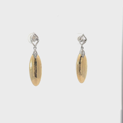 Teardrop Earrings | Hammer Pressed Yellow Gold White Sapphire Teardrop Earrings