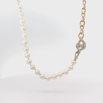 Yellow Gold Sapphire Pearl Necklace | 18" Sapphire Pearl Necklace with Infinity Chain