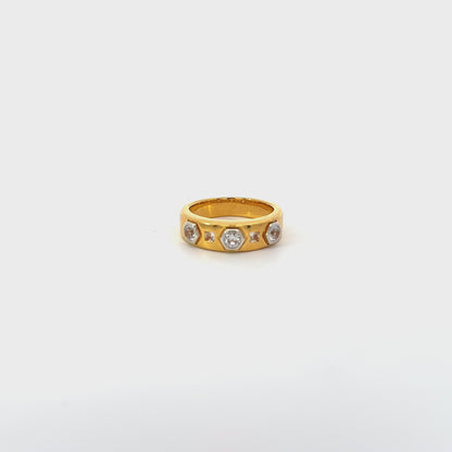 Gold Diamond Ring | Yellow Gold Diamond & White Sapphire Band