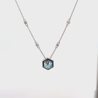 Topaz Necklace | London Blue Hexagon Topaz White Diamond White Gold Necklace