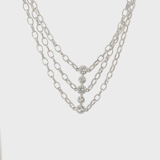 Sterling Silver White Sapphire Layered Bib Necklace