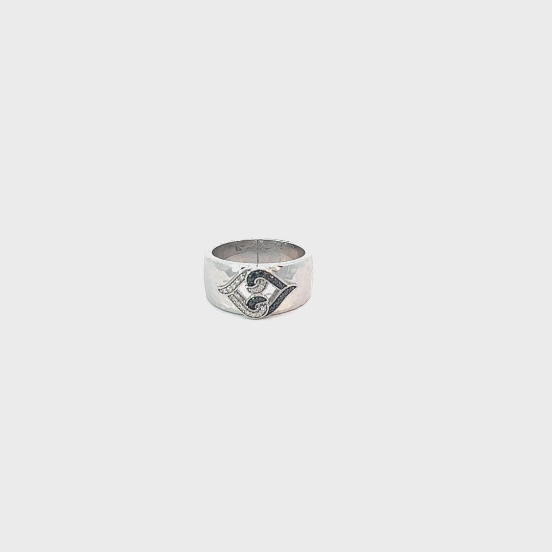 Sterling Silver White & Black Sapphire Hammered Band Ring