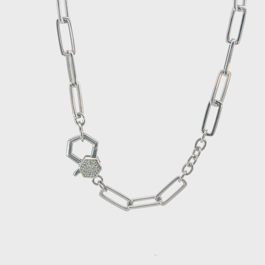 Sterling Silver White Sapphire Paperclip Necklace