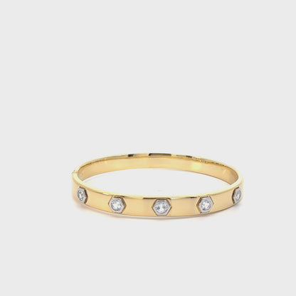 Solid Gold Natural White Diamond Modern Love Bangle Bracelet
